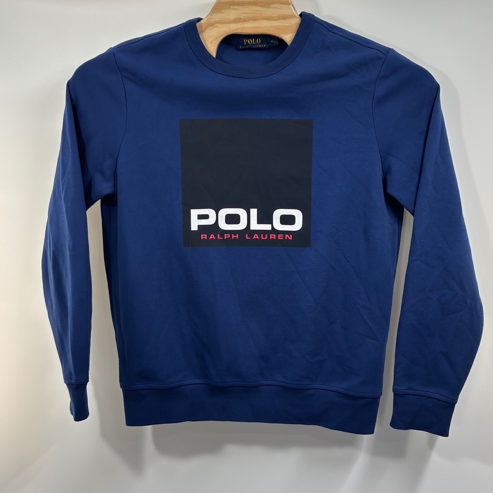 Polo Ralph Lauren Men's M Navy Contrast Box Logo Double-Knit Sweatshirt - Picture 4 of 7